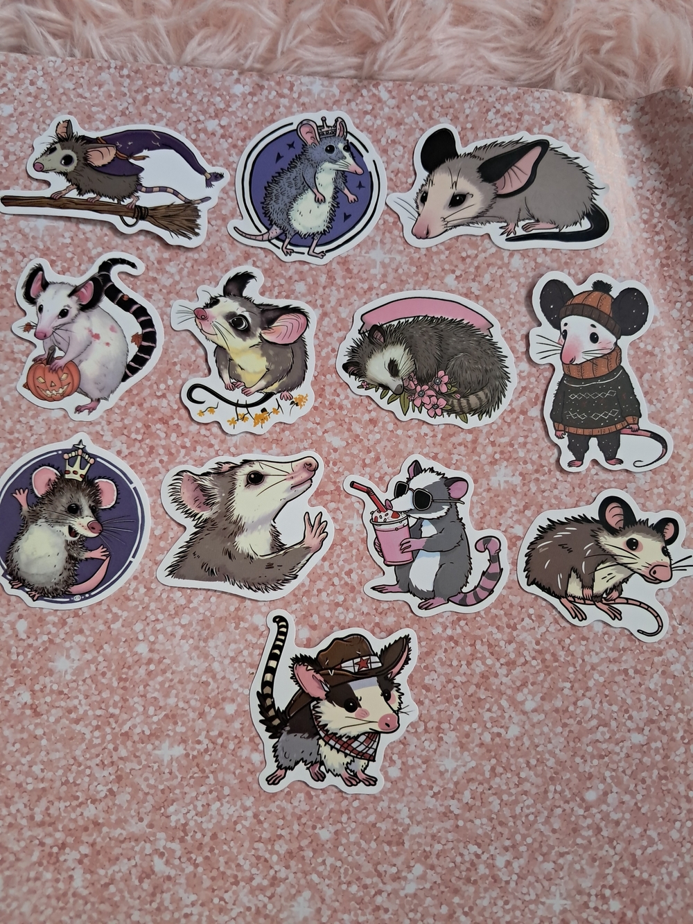 Opossum Stickers, Sets Of 12 Total- Super Cute Possum Set